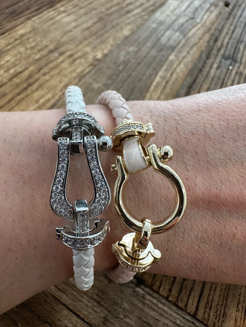 Gold and Silver Braided Leather Bracelet Set - Women Jewelry